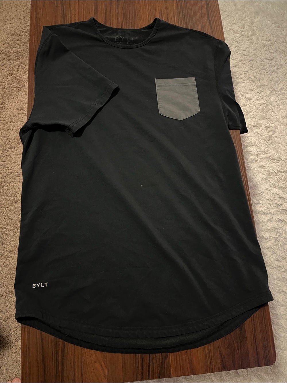 Men's BYLT Short Sleeve Black Pocket Tee drop cut crew